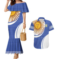 Custom Argentina Football Couples Matching Mermaid Dress and Hawaiian Shirt Vamos La Albiceleste - Navy Blue Version - Wonder Print Shop