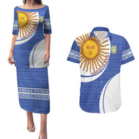 Custom Argentina Football Couples Matching Puletasi and Hawaiian Shirt Vamos La Albiceleste - Navy Blue Version - Wonder Print Shop