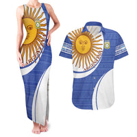 Custom Argentina Football Couples Matching Tank Maxi Dress and Hawaiian Shirt Vamos La Albiceleste - Navy Blue Version - Wonder Print Shop