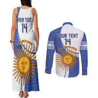 Custom Argentina Football Couples Matching Tank Maxi Dress and Long Sleeve Button Shirt Vamos La Albiceleste - Navy Blue Version - Wonder Print Shop
