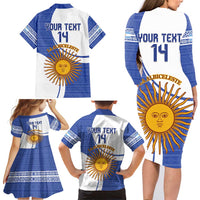Custom Argentina Football Family Matching Long Sleeve Bodycon Dress and Hawaiian Shirt Vamos La Albiceleste - Navy Blue Version - Wonder Print Shop