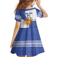 Custom Argentina Football Family Matching Off The Shoulder Long Sleeve Dress and Hawaiian Shirt Vamos La Albiceleste - Navy Blue Version - Wonder Print Shop