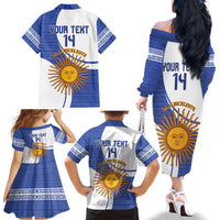 Custom Argentina Football Family Matching Off The Shoulder Long Sleeve Dress and Hawaiian Shirt Vamos La Albiceleste - Navy Blue Version - Wonder Print Shop