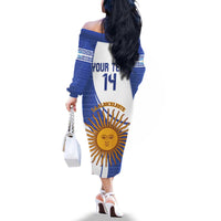 Custom Argentina Football Family Matching Off The Shoulder Long Sleeve Dress and Hawaiian Shirt Vamos La Albiceleste - Navy Blue Version - Wonder Print Shop