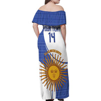 Custom Argentina Football Family Matching Off Shoulder Maxi Dress and Hawaiian Shirt Vamos La Albiceleste - Navy Blue Version - Wonder Print Shop