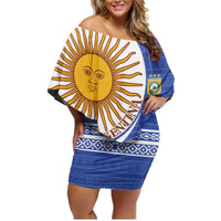 Custom Argentina Football Family Matching Off Shoulder Short Dress and Hawaiian Shirt Vamos La Albiceleste - Navy Blue Version - Wonder Print Shop