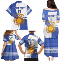 Custom Argentina Football Family Matching Puletasi and Hawaiian Shirt Vamos La Albiceleste - Navy Blue Version - Wonder Print Shop