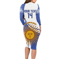 Custom Argentina Football Long Sleeve Bodycon Dress Vamos La Albiceleste - Navy Blue Version - Wonder Print Shop