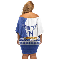 Custom Argentina Football Off Shoulder Short Dress Vamos La Albiceleste - Navy Blue Version - Wonder Print Shop