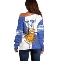 Custom Argentina Football Off Shoulder Sweater Vamos La Albiceleste - Navy Blue Version - Wonder Print Shop