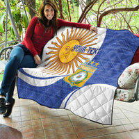 Custom Argentina Football Quilt Vamos La Albiceleste - Navy Blue Version - Wonder Print Shop