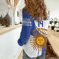 Custom Argentina Football Women Casual Shirt Vamos La Albiceleste - Navy Blue Version - Wonder Print Shop