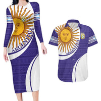 Custom Argentina Football Couples Matching Long Sleeve Bodycon Dress and Hawaiian Shirt Vamos La Albiceleste - Purple Version - Wonder Print Shop