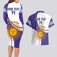 Custom Argentina Football Couples Matching Long Sleeve Bodycon Dress and Hawaiian Shirt Vamos La Albiceleste - Purple Version - Wonder Print Shop