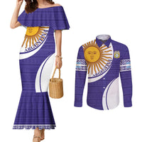 Custom Argentina Football Couples Matching Mermaid Dress and Long Sleeve Button Shirt Vamos La Albiceleste - Purple Version