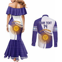 Custom Argentina Football Couples Matching Mermaid Dress and Long Sleeve Button Shirt Vamos La Albiceleste - Purple Version