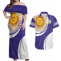 Custom Argentina Football Couples Matching Off Shoulder Maxi Dress and Hawaiian Shirt Vamos La Albiceleste - Purple Version - Wonder Print Shop