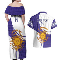 Custom Argentina Football Couples Matching Off Shoulder Maxi Dress and Hawaiian Shirt Vamos La Albiceleste - Purple Version - Wonder Print Shop