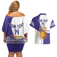 Custom Argentina Football Couples Matching Off Shoulder Short Dress and Hawaiian Shirt Vamos La Albiceleste - Purple Version - Wonder Print Shop