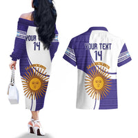 Custom Argentina Football Couples Matching Off The Shoulder Long Sleeve Dress and Hawaiian Shirt Vamos La Albiceleste - Purple Version - Wonder Print Shop