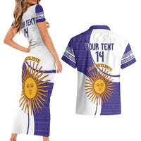 Custom Argentina Football Couples Matching Short Sleeve Bodycon Dress and Hawaiian Shirt Vamos La Albiceleste - Purple Version - Wonder Print Shop