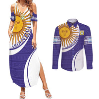 Custom Argentina Football Couples Matching Summer Maxi Dress and Long Sleeve Button Shirt Vamos La Albiceleste - Purple Version - Wonder Print Shop