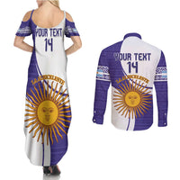 Custom Argentina Football Couples Matching Summer Maxi Dress and Long Sleeve Button Shirt Vamos La Albiceleste - Purple Version - Wonder Print Shop