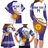 Custom Argentina Football Family Matching Long Sleeve Bodycon Dress and Hawaiian Shirt Vamos La Albiceleste - Purple Version - Wonder Print Shop