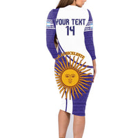 Custom Argentina Football Family Matching Long Sleeve Bodycon Dress and Hawaiian Shirt Vamos La Albiceleste - Purple Version - Wonder Print Shop