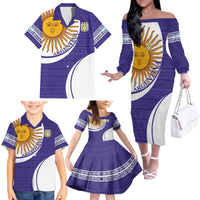 Custom Argentina Football Family Matching Off The Shoulder Long Sleeve Dress and Hawaiian Shirt Vamos La Albiceleste - Purple Version - Wonder Print Shop