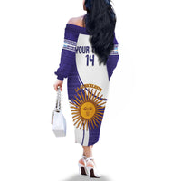 Custom Argentina Football Family Matching Off The Shoulder Long Sleeve Dress and Hawaiian Shirt Vamos La Albiceleste - Purple Version - Wonder Print Shop
