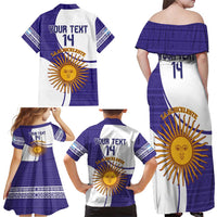 Custom Argentina Football Family Matching Off Shoulder Maxi Dress and Hawaiian Shirt Vamos La Albiceleste - Purple Version - Wonder Print Shop