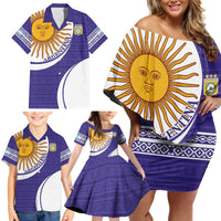 Custom Argentina Football Family Matching Off Shoulder Short Dress and Hawaiian Shirt Vamos La Albiceleste - Purple Version - Wonder Print Shop