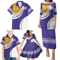Custom Argentina Football Family Matching Puletasi and Hawaiian Shirt Vamos La Albiceleste - Purple Version - Wonder Print Shop