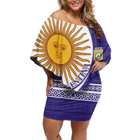 Custom Argentina Football Off Shoulder Short Dress Vamos La Albiceleste - Purple Version - Wonder Print Shop
