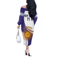 Custom Argentina Football Off The Shoulder Long Sleeve Dress Vamos La Albiceleste - Purple Version - Wonder Print Shop