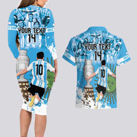 Custom Argentina Football 2024 Couples Matching Long Sleeve Bodycon Dress and Hawaiian Shirt Vamos La Seleccion We Are The Champions - Wonder Print Shop