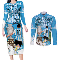 Custom Argentina Football 2024 Couples Matching Long Sleeve Bodycon Dress and Long Sleeve Button Shirt Vamos La Seleccion We Are The Champions - Wonder Print Shop