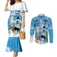 Custom Argentina Football 2024 Couples Matching Mermaid Dress and Long Sleeve Button Shirt Vamos La Seleccion We Are The Champions