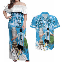 Custom Argentina Football 2024 Couples Matching Off Shoulder Maxi Dress and Hawaiian Shirt Vamos La Seleccion We Are The Champions - Wonder Print Shop