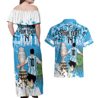 Custom Argentina Football 2024 Couples Matching Off Shoulder Maxi Dress and Hawaiian Shirt Vamos La Seleccion We Are The Champions - Wonder Print Shop