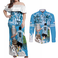 Custom Argentina Football 2024 Couples Matching Off Shoulder Maxi Dress and Long Sleeve Button Shirt Vamos La Seleccion We Are The Champions - Wonder Print Shop