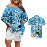 Custom Argentina Football 2024 Couples Matching Off Shoulder Short Dress and Hawaiian Shirt Vamos La Seleccion We Are The Champions - Wonder Print Shop