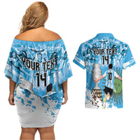 Custom Argentina Football 2024 Couples Matching Off Shoulder Short Dress and Hawaiian Shirt Vamos La Seleccion We Are The Champions - Wonder Print Shop