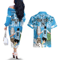 Custom Argentina Football 2024 Couples Matching Off The Shoulder Long Sleeve Dress and Hawaiian Shirt Vamos La Seleccion We Are The Champions - Wonder Print Shop