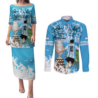 Custom Argentina Football 2024 Couples Matching Puletasi and Long Sleeve Button Shirt Vamos La Seleccion We Are The Champions - Wonder Print Shop