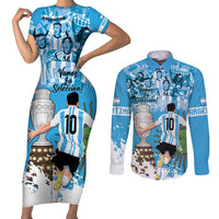 Custom Argentina Football 2024 Couples Matching Short Sleeve Bodycon Dress and Long Sleeve Button Shirt Vamos La Seleccion We Are The Champions - Wonder Print Shop