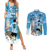 Custom Argentina Football 2024 Couples Matching Summer Maxi Dress and Long Sleeve Button Shirt Vamos La Seleccion We Are The Champions - Wonder Print Shop