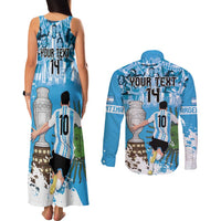 Custom Argentina Football 2024 Couples Matching Tank Maxi Dress and Long Sleeve Button Shirt Vamos La Seleccion We Are The Champions - Wonder Print Shop