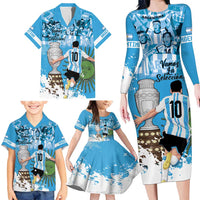 Custom Argentina Football 2024 Family Matching Long Sleeve Bodycon Dress and Hawaiian Shirt Vamos La Seleccion We Are The Champions - Wonder Print Shop